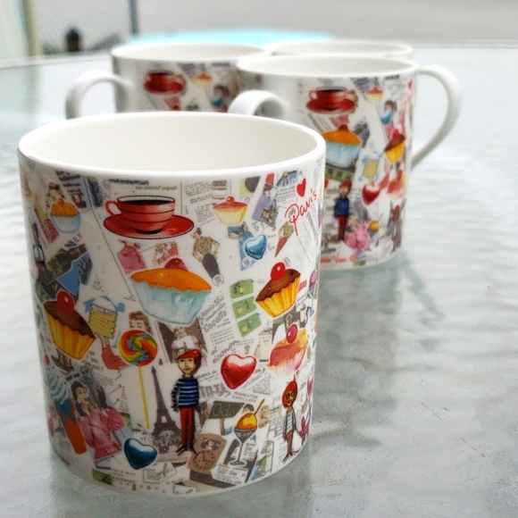 CHRISOPHER VINE Australia PARIS Porcelain Collectible Coffee Mugs, Set of 4 - Picture 7 of 16